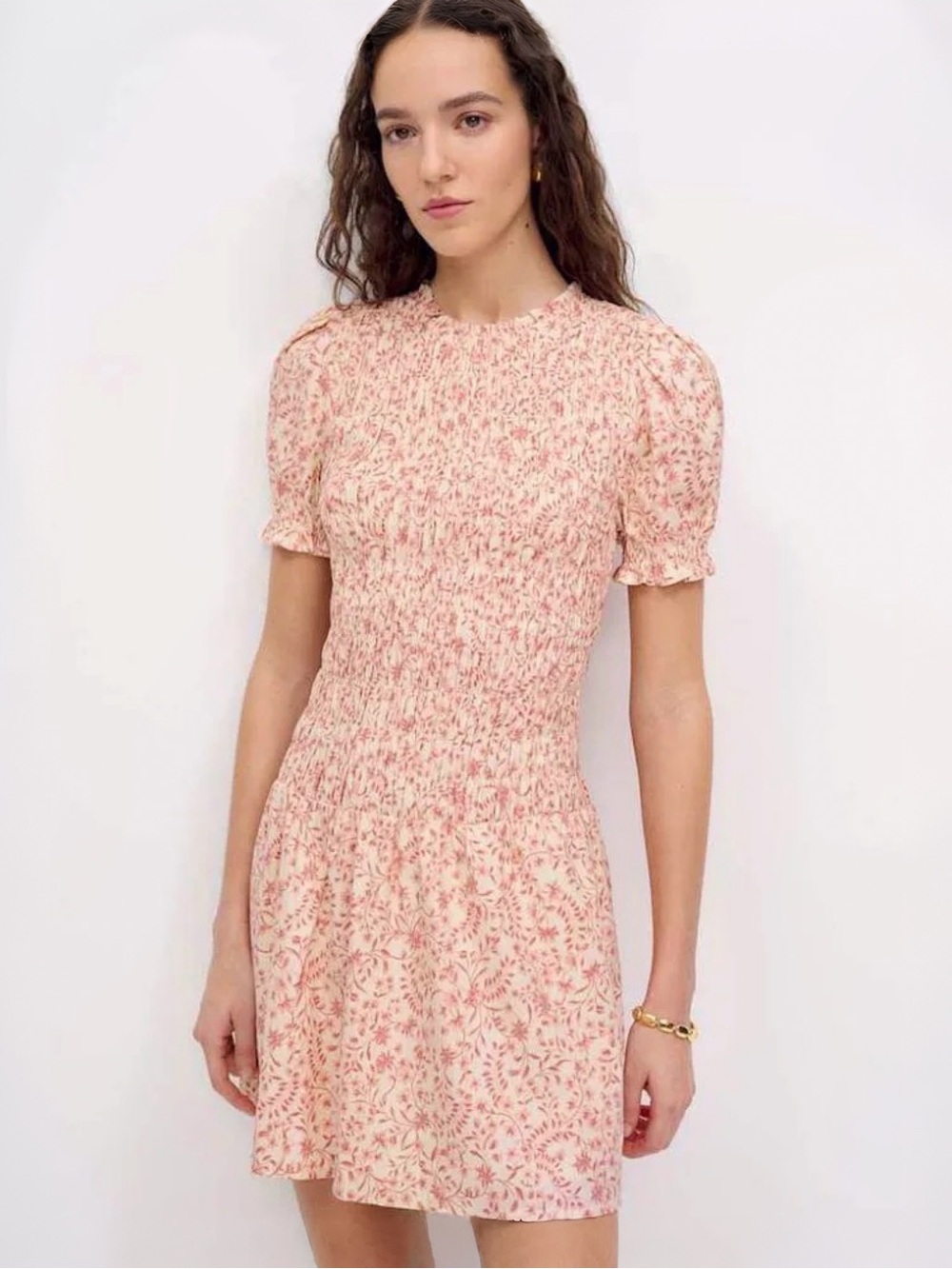 Reformation Leannah Smocked Drop Waist Mini Dress Corrine Sz M MSRP $228 NWT